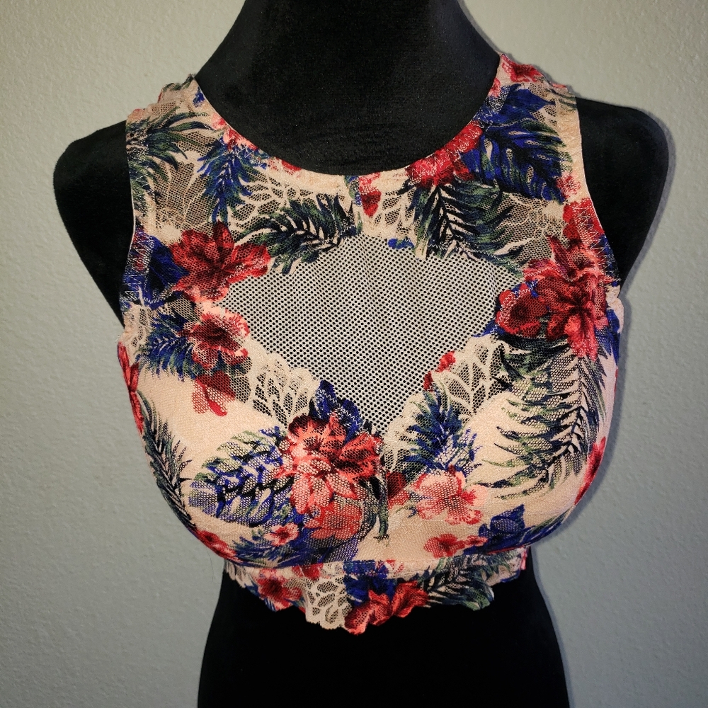 Victoria's Secret PINK Euphoria Tropical Floral Lace High Neck Bralette sz L